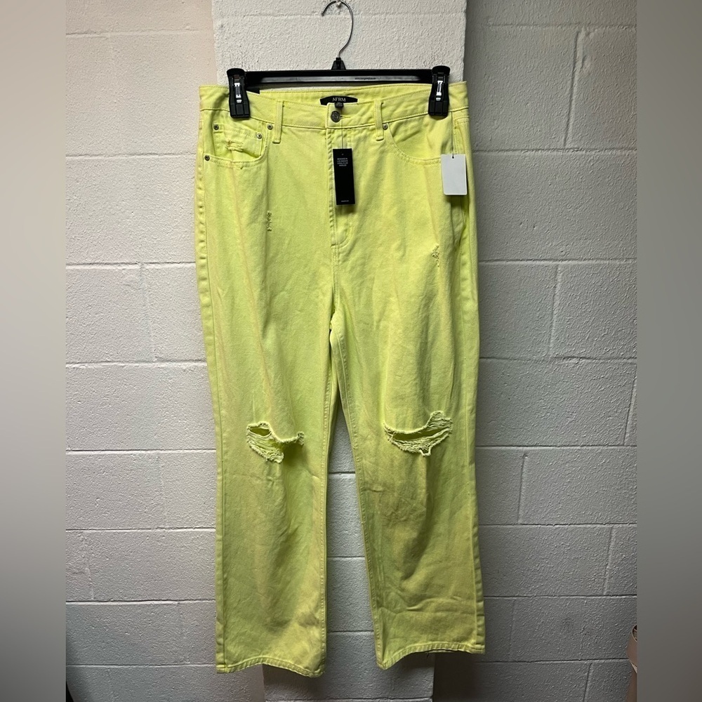 AFRM Yellow Straight Leg Jeans Distressed Style
